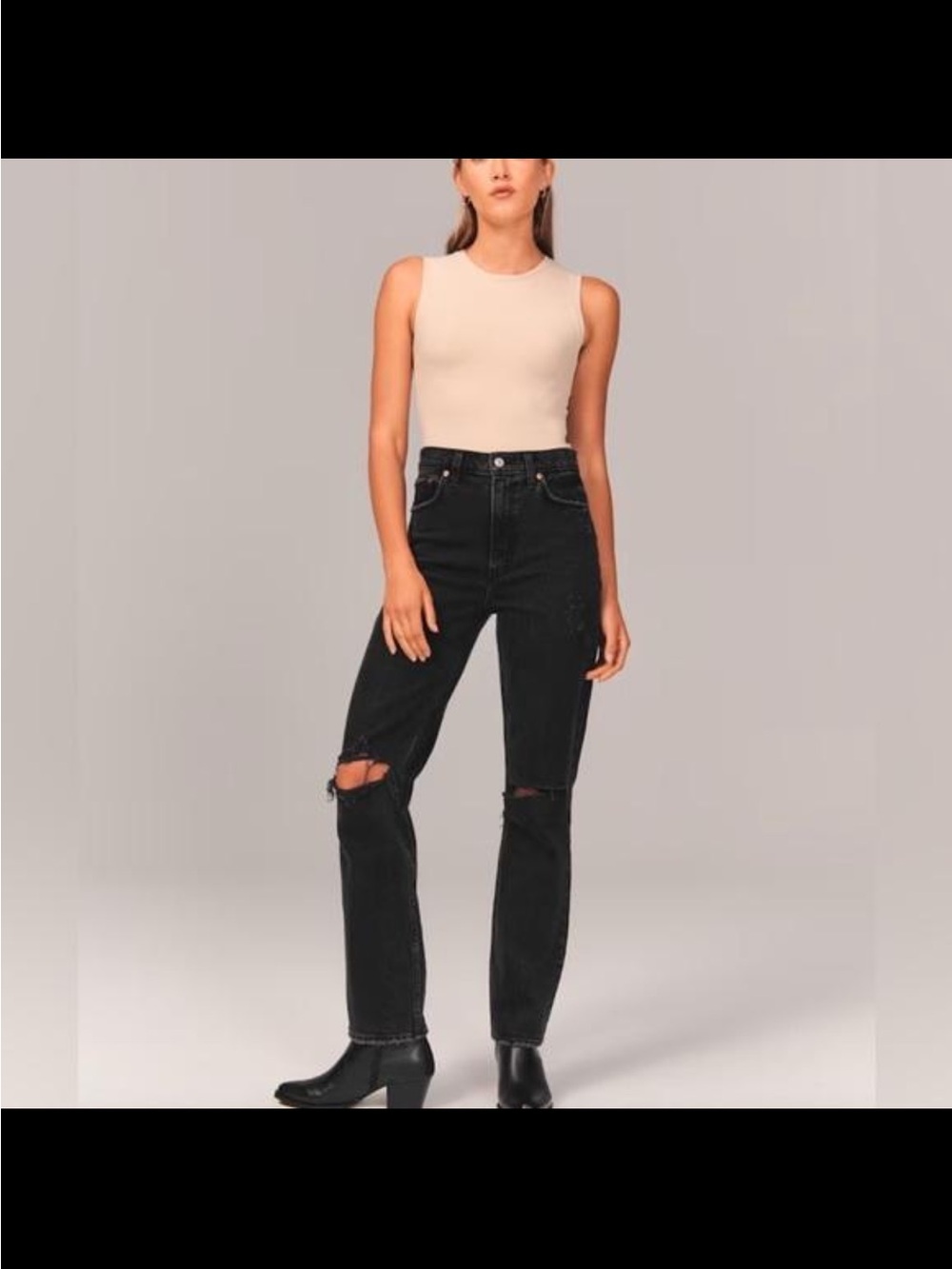 Abercrombie Curve Love ’90s Ultra High Rise Straight Jeans, Ripped Black, 27R